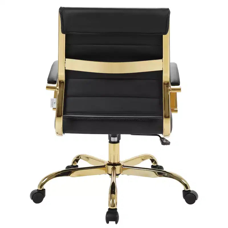 LeisureMod Benmar Leather Office Chair with Gold Accents, Adjustable Height, Swivel Base, Ergonomic Design for Home Office, Study, or Workspace