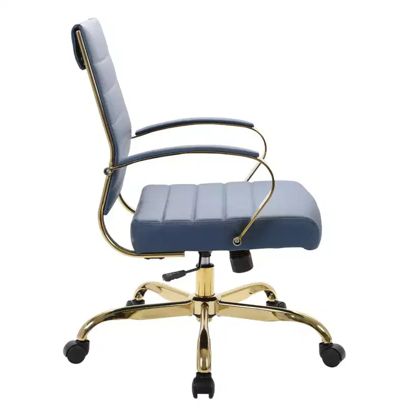 LeisureMod Benmar Leather Office Chair with Gold Accents, Adjustable Height, Swivel Base, Ergonomic Design for Home Office, Study, or Workspace