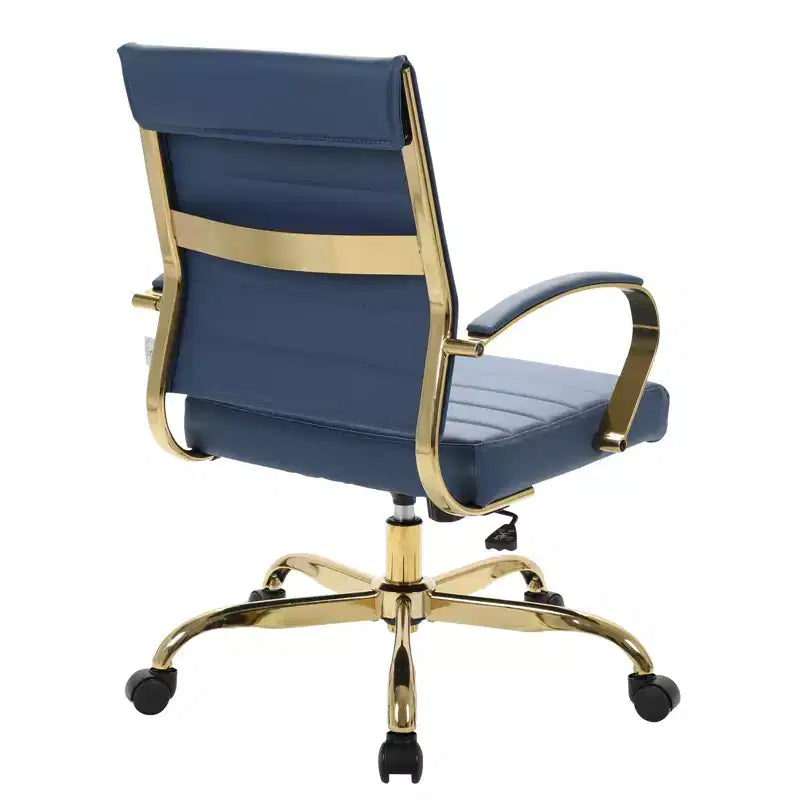 LeisureMod Benmar Leather Office Chair with Gold Accents, Adjustable Height, Swivel Base, Ergonomic Design for Home Office, Study, or Workspace