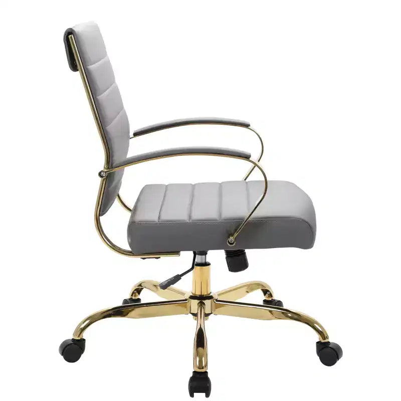 LeisureMod Benmar Leather Office Chair with Gold Accents, Adjustable Height, Swivel Base, Ergonomic Design for Home Office, Study, or Workspace