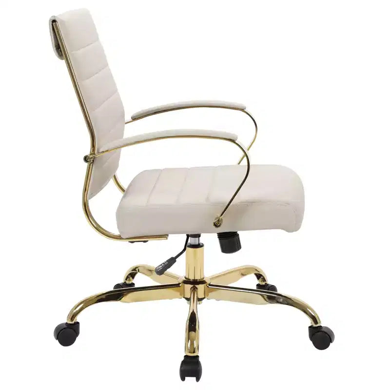 LeisureMod Benmar Leather Office Chair with Gold Accents, Adjustable Height, Swivel Base, Ergonomic Design for Home Office, Study, or Workspace