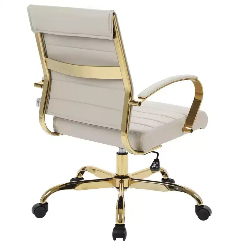 LeisureMod Benmar Leather Office Chair with Gold Accents, Adjustable Height, Swivel Base, Ergonomic Design for Home Office, Study, or Workspace