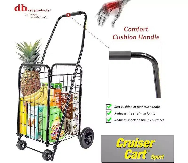 dbest products Cruiser Cart Lightweight Collapsible Sport Shopping Grocery Folding Laundry Wheels Basket