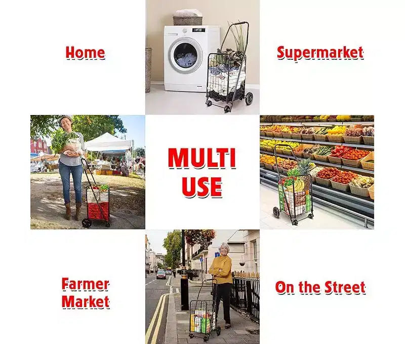 dbest products Cruiser Cart Lightweight Collapsible Sport Shopping Grocery Folding Laundry Wheels Basket