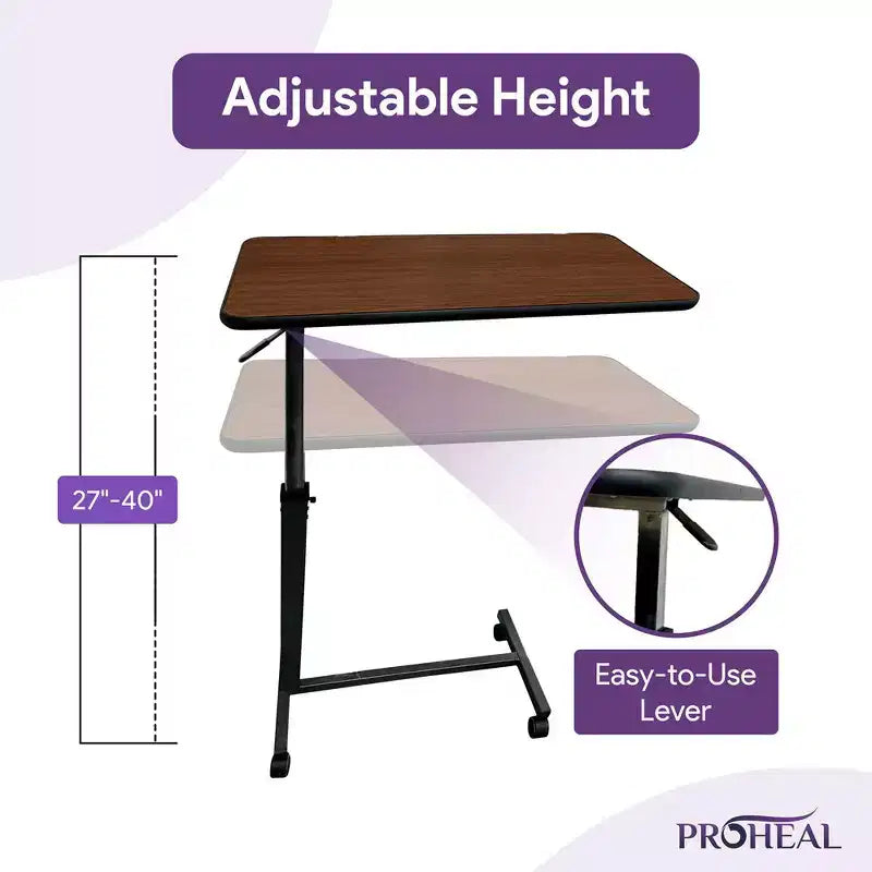 Table de lit à roulettes ProHeal pour hôpital et domicile, réglable en hauteur