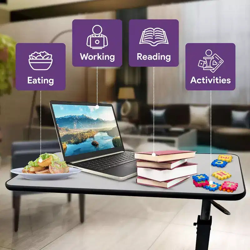 Table de lit à roulettes ProHeal pour hôpital et domicile, réglable en hauteur