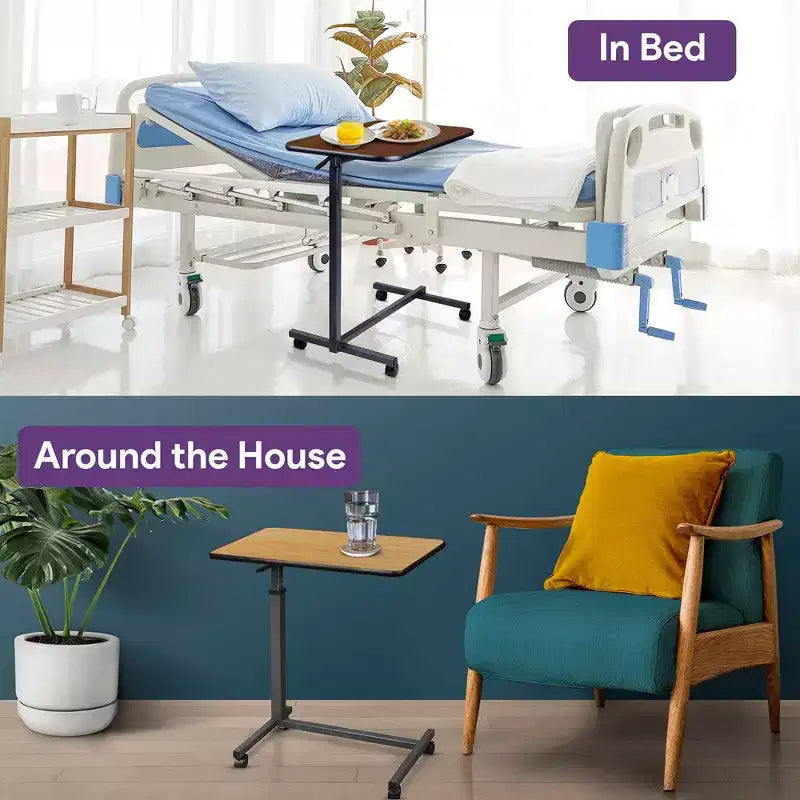 Table de lit à roulettes ProHeal pour hôpital et domicile, réglable en hauteur