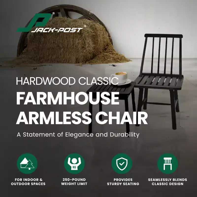 Jack Post Chaise sans accoudoirs en bois dur indonésien au design classique et robuste, capacité de 113 kg, pour intérieur ou extérieur, noire
