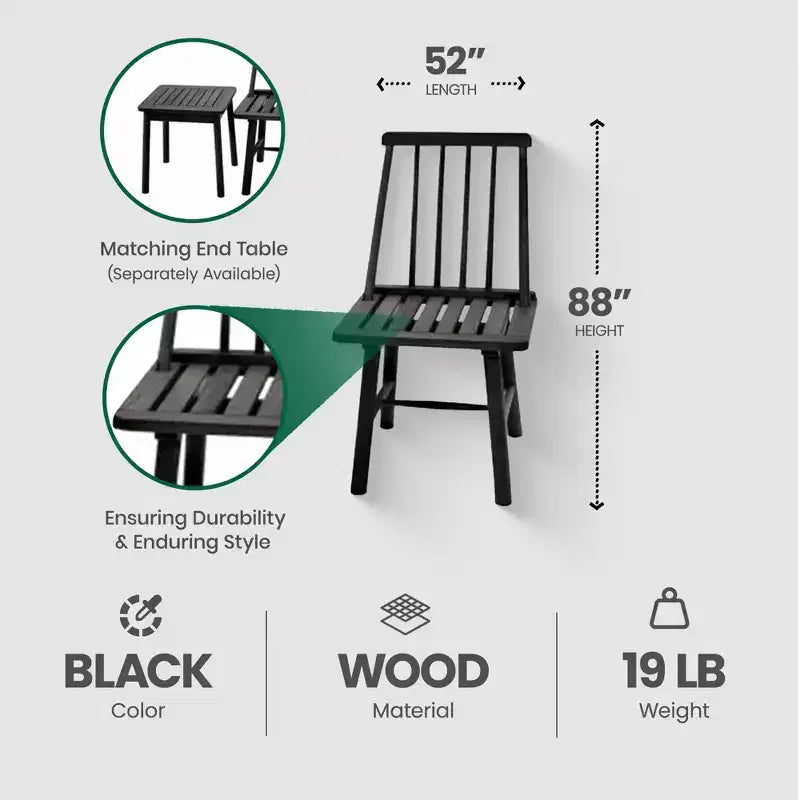 Jack Post Chaise sans accoudoirs en bois dur indonésien au design classique et robuste, capacité de 113 kg, pour intérieur ou extérieur, noire