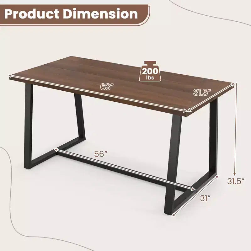 Costway Grande Table à Manger de 160 cm pour 4 à 6 Personnes avec Cadre en Métal Robuste Noir/Café Moderne