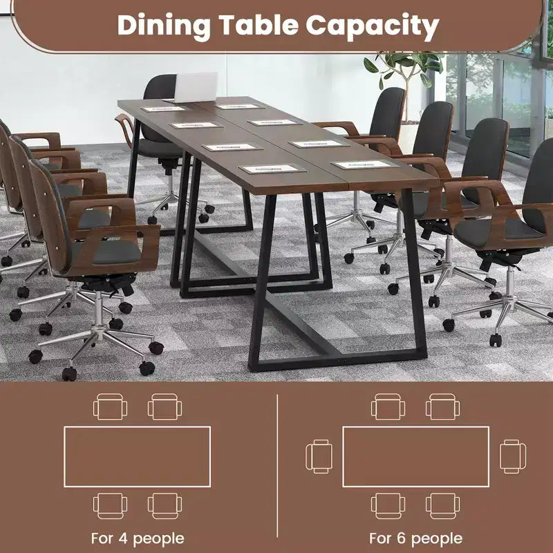 Costway Grande Table à Manger de 160 cm pour 4 à 6 Personnes avec Cadre en Métal Robuste Noir/Café Moderne