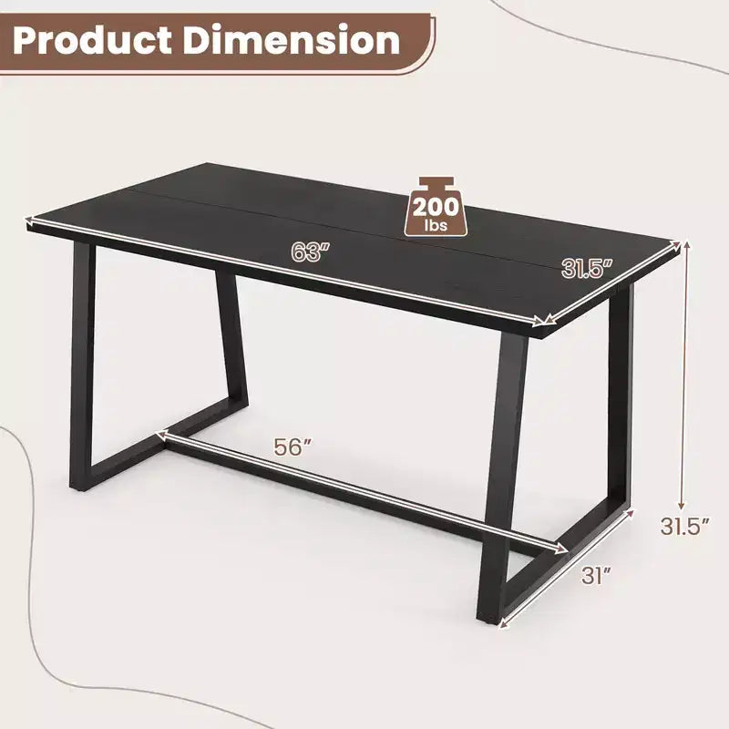 Costway Grande Table à Manger de 160 cm pour 4 à 6 Personnes avec Cadre en Métal Robuste Noir/Café Moderne