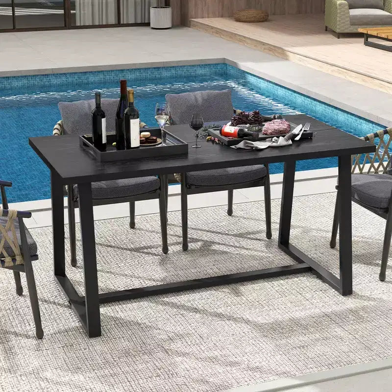Costway Grande Table à Manger de 160 cm pour 4 à 6 Personnes avec Cadre en Métal Robuste Noir/Café Moderne