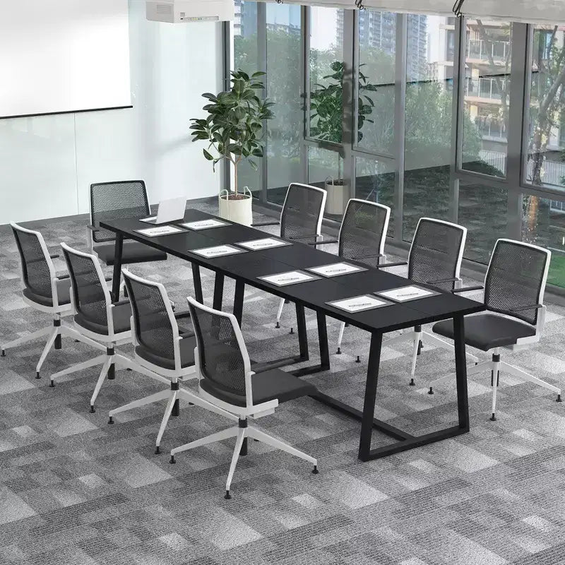 Costway Grande Table à Manger de 160 cm pour 4 à 6 Personnes avec Cadre en Métal Robuste Noir/Café Moderne