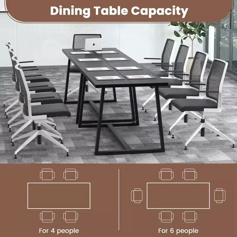 Costway Grande Table à Manger de 160 cm pour 4 à 6 Personnes avec Cadre en Métal Robuste Noir/Café Moderne
