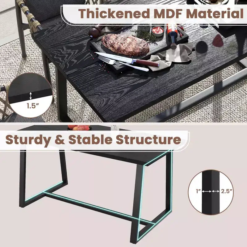 Costway Grande Table à Manger de 160 cm pour 4 à 6 Personnes avec Cadre en Métal Robuste Noir/Café Moderne