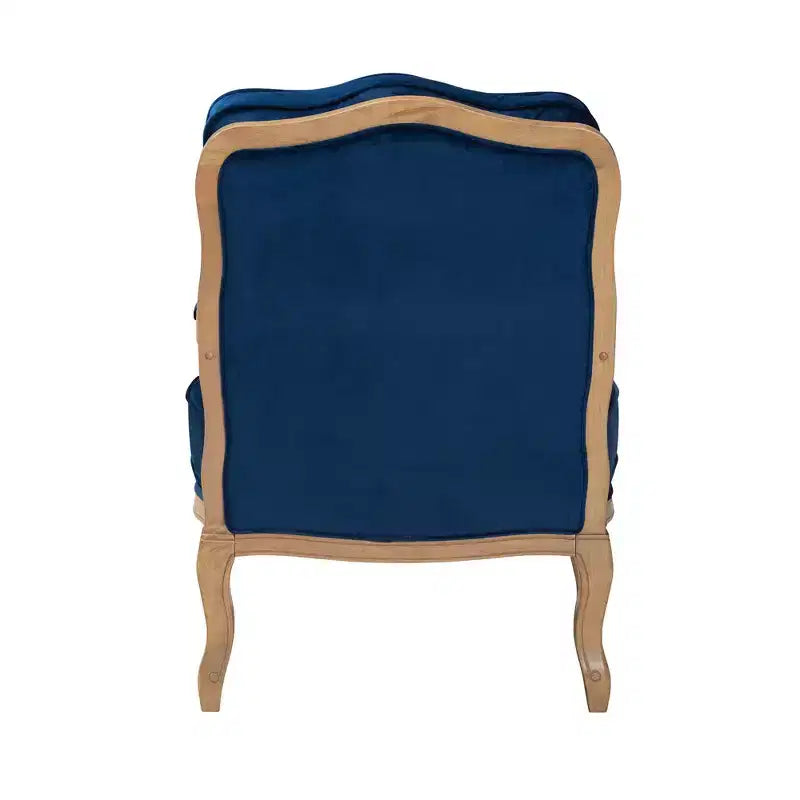 Baxton Studio Jules Traditional Navy Blue Fabric and French Oak Brown Finished Wood Accent Chair
