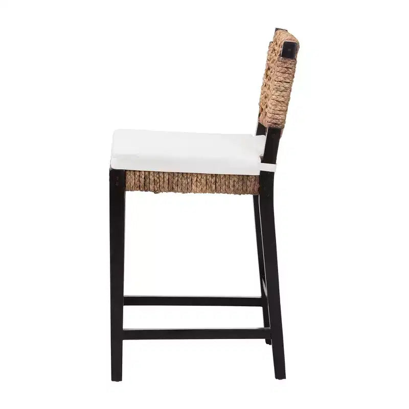 bali & pari Alise Tabouret de comptoir bohème moderne en acajou brun foncé et jonc de mer