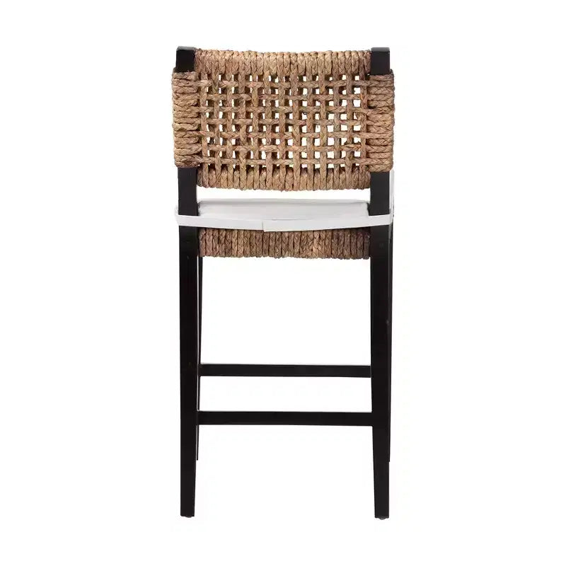 bali & pari Alise Tabouret de comptoir bohème moderne en acajou brun foncé et jonc de mer