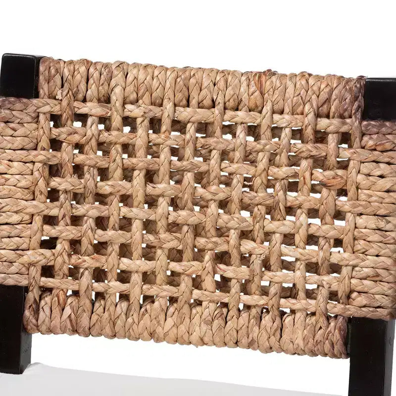 bali & pari Alise Tabouret de comptoir bohème moderne en acajou brun foncé et jonc de mer