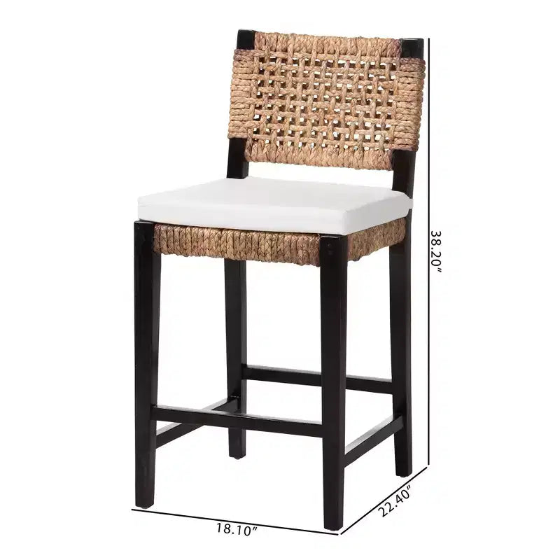 bali & pari Alise Tabouret de comptoir bohème moderne en acajou brun foncé et jonc de mer
