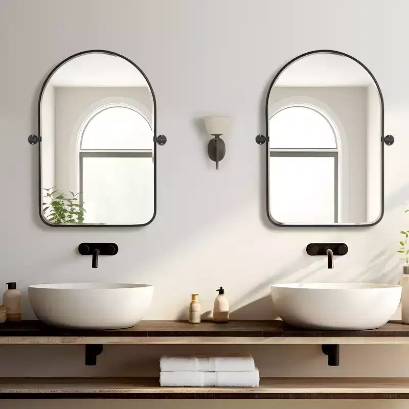 Dovelina Arch Metal Framed Bathroom Vanity Pivot Mirror Hanging Mirror Set of 2