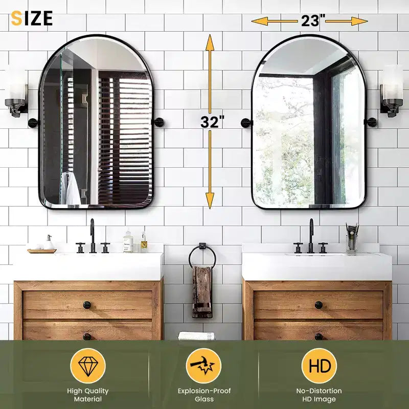 Dovelina Arch Metal Framed Bathroom Vanity Pivot Mirror Hanging Mirror Set of 2