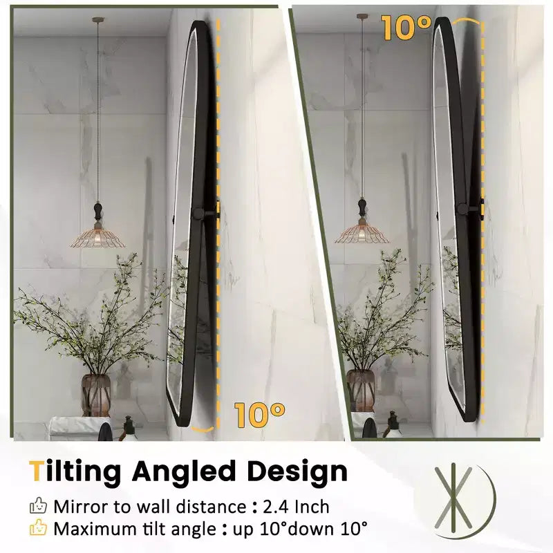 Dovelina Arch Metal Framed Bathroom Vanity Pivot Mirror Hanging Mirror Set of 2