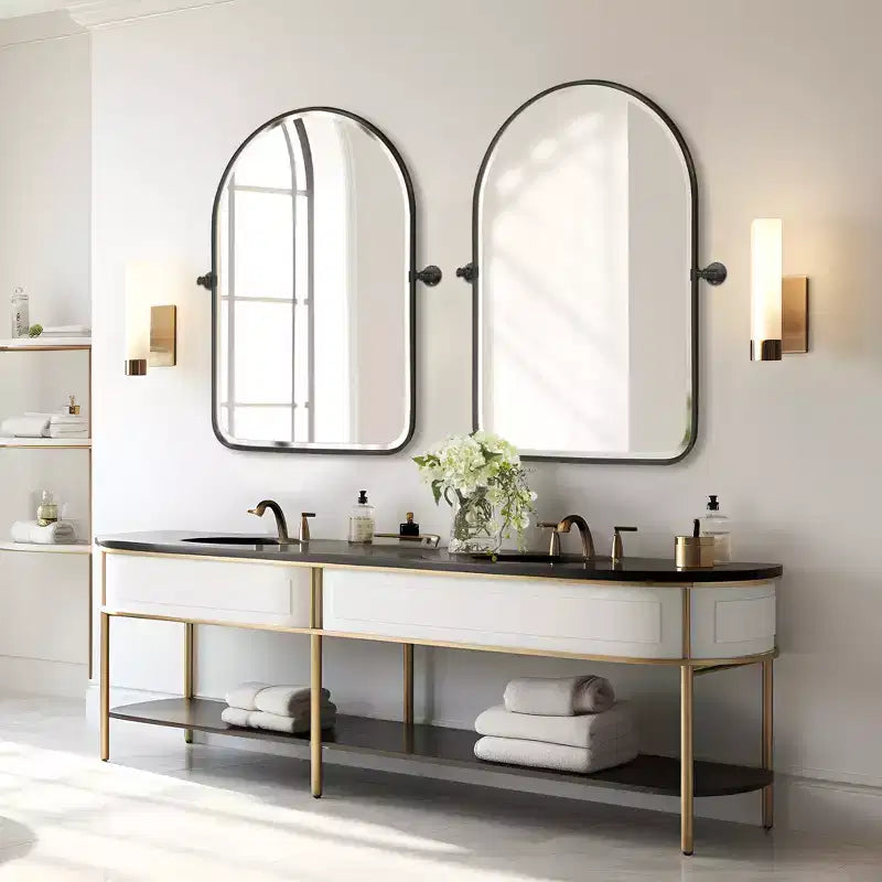 Dovelina Arch Metal Framed Bathroom Vanity Pivot Mirror Hanging Mirror Set of 2