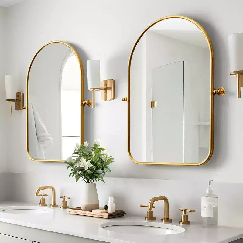 Dovelina Arch Metal Framed Bathroom Vanity Pivot Mirror Hanging Mirror Set of 2