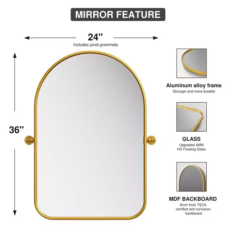 Dovelina Arch Metal Framed Bathroom Vanity Pivot Mirror Hanging Mirror Set of 2