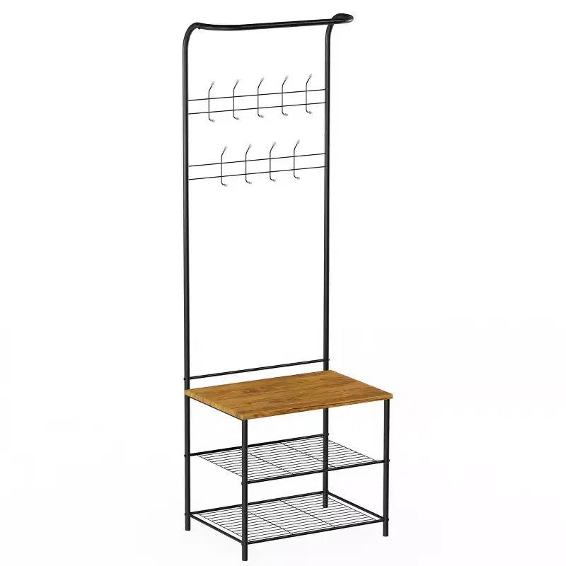 Hasting Home Entryway Bench with Coat Rack  Metal Hall Tree with Seat, Hooks, and Shoe Storage