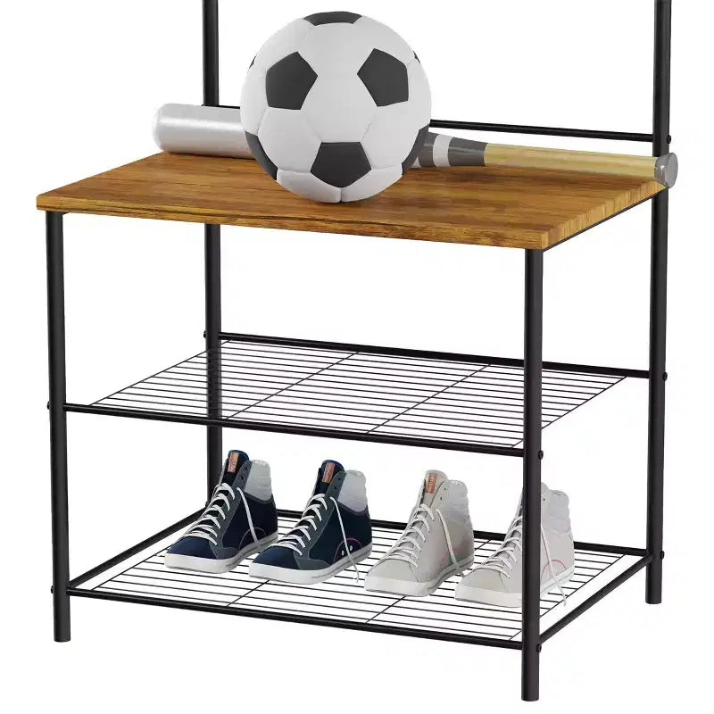 Hasting Home Entryway Bench with Coat Rack  Metal Hall Tree with Seat, Hooks, and Shoe Storage