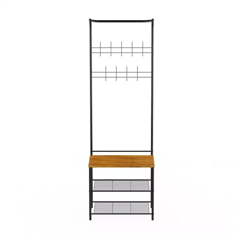 Hasting Home Entryway Bench with Coat Rack  Metal Hall Tree with Seat, Hooks, and Shoe Storage