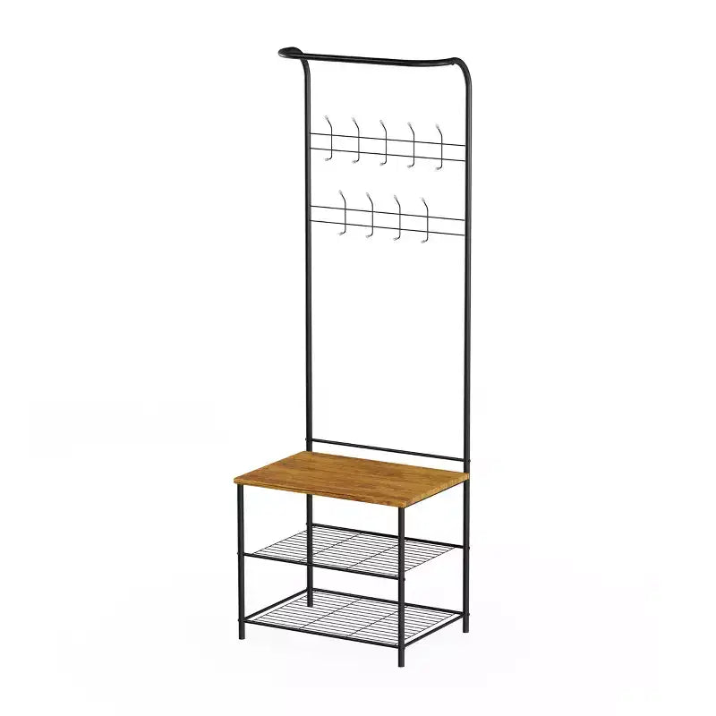 Hasting Home Entryway Bench with Coat Rack  Metal Hall Tree with Seat, Hooks, and Shoe Storage