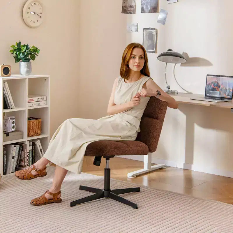 Costway Armless Office Desk Chair Modern Swivel Vanity Chair with Adjustable Height Grey/Brown/Beige