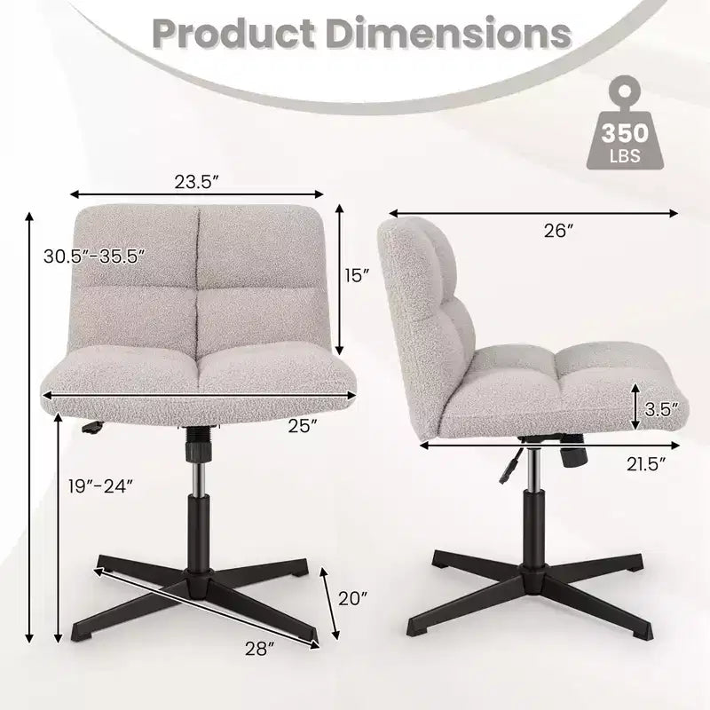 Costway Armless Office Desk Chair Modern Swivel Vanity Chair with Adjustable Height Grey/Brown/Beige