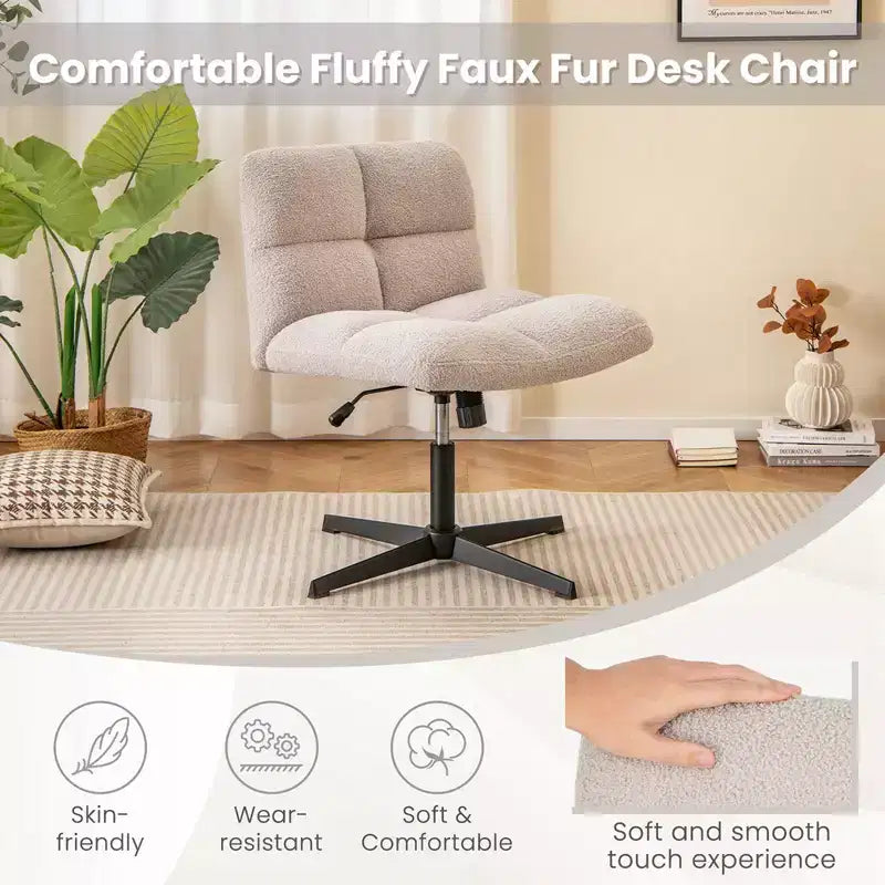 Costway Armless Office Desk Chair Modern Swivel Vanity Chair with Adjustable Height Grey/Brown/Beige