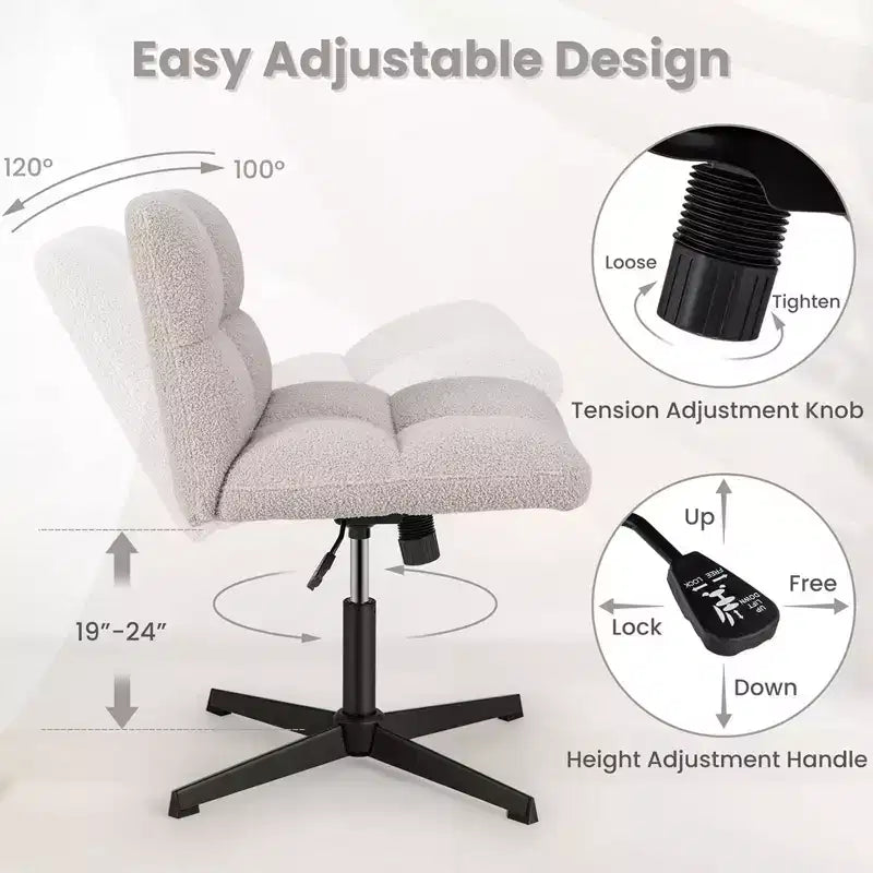 Costway Armless Office Desk Chair Modern Swivel Vanity Chair with Adjustable Height Grey/Brown/Beige