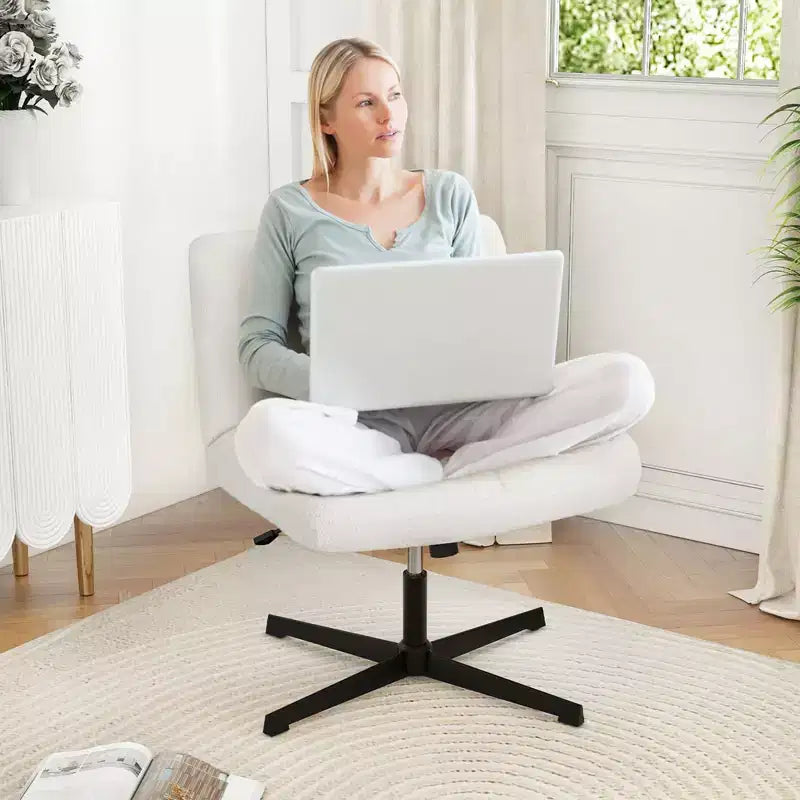 Costway Armless Office Desk Chair Modern Swivel Vanity Chair with Adjustable Height Grey/Brown/Beige