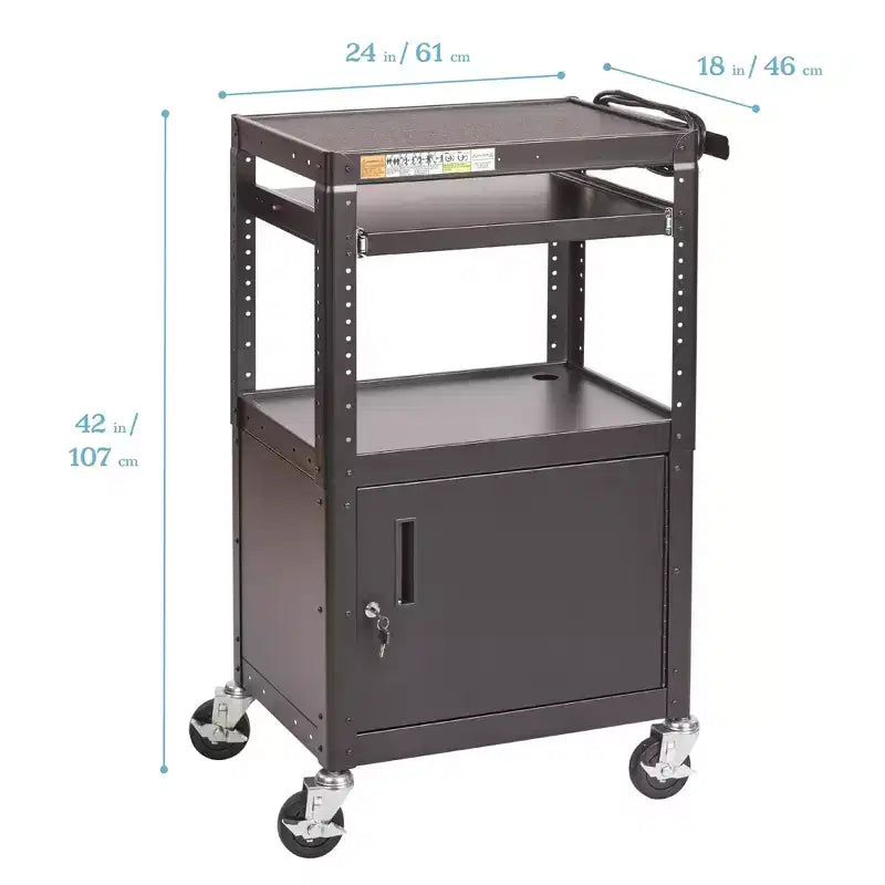 ECR4Kids Mobile AV Presentation Media Cart Stand with Storage Box, Technology Trolley, Black