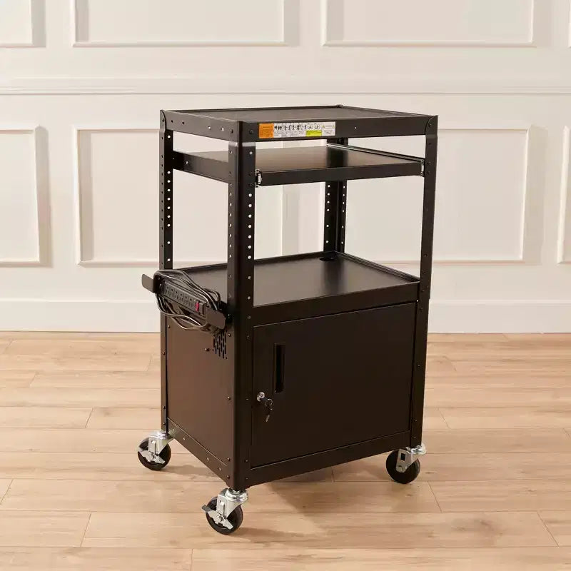 ECR4Kids Mobile AV Presentation Media Cart Stand with Storage Box, Technology Trolley, Black