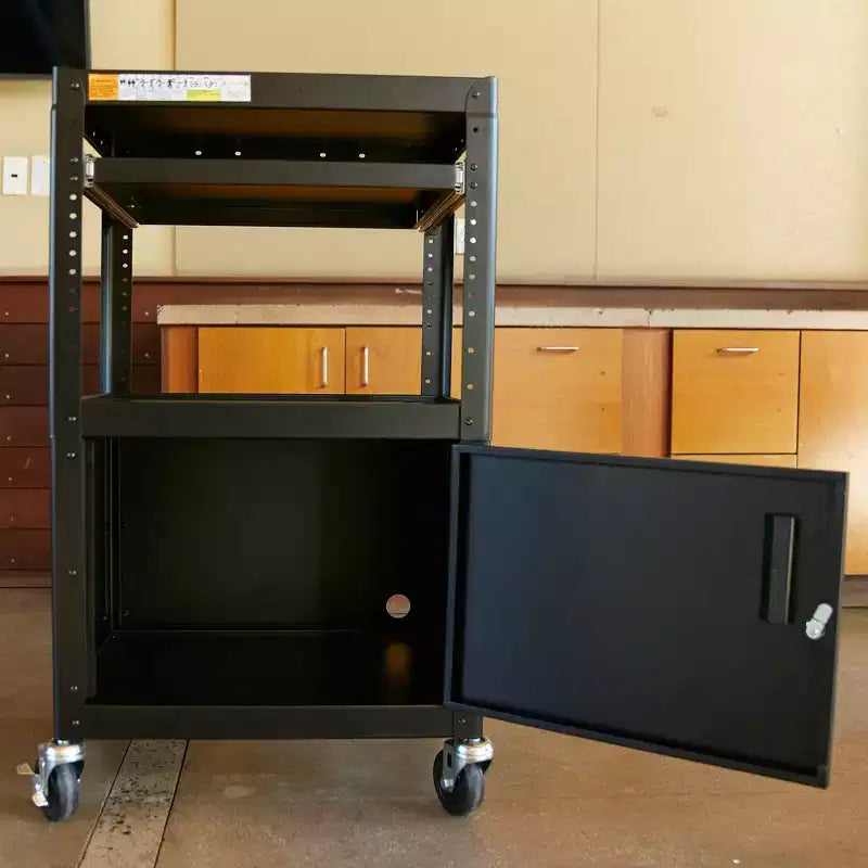 ECR4Kids Mobile AV Presentation Media Cart Stand with Storage Box, Technology Trolley, Black