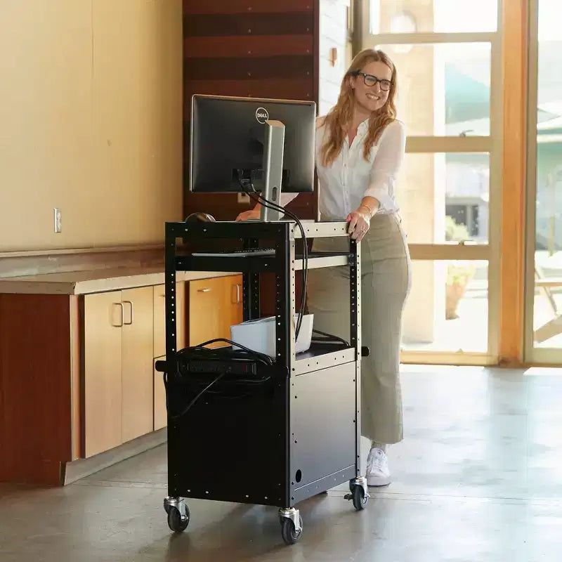 ECR4Kids Mobile AV Presentation Media Cart Stand with Storage Box, Technology Trolley, Black