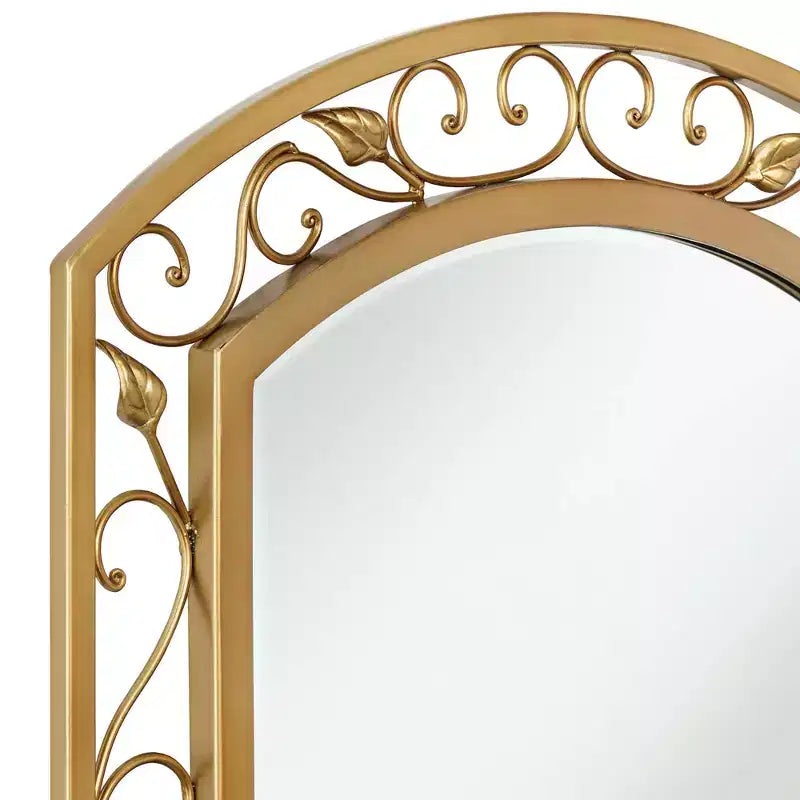 Noble Park Eden Park Arch Top Vanity Wall Mirror Vintage French Beveled Glass Vine Flower Gold Metal Frame 25 Wide for Bathroom
