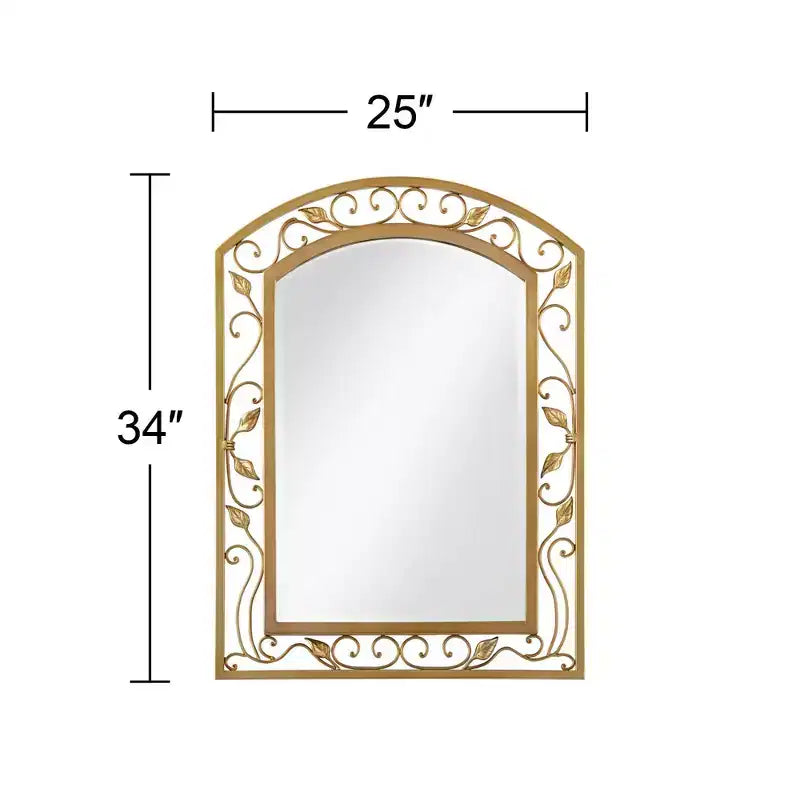Noble Park Eden Park Arch Top Vanity Wall Mirror Vintage French Beveled Glass Vine Flower Gold Metal Frame 25 Wide for Bathroom