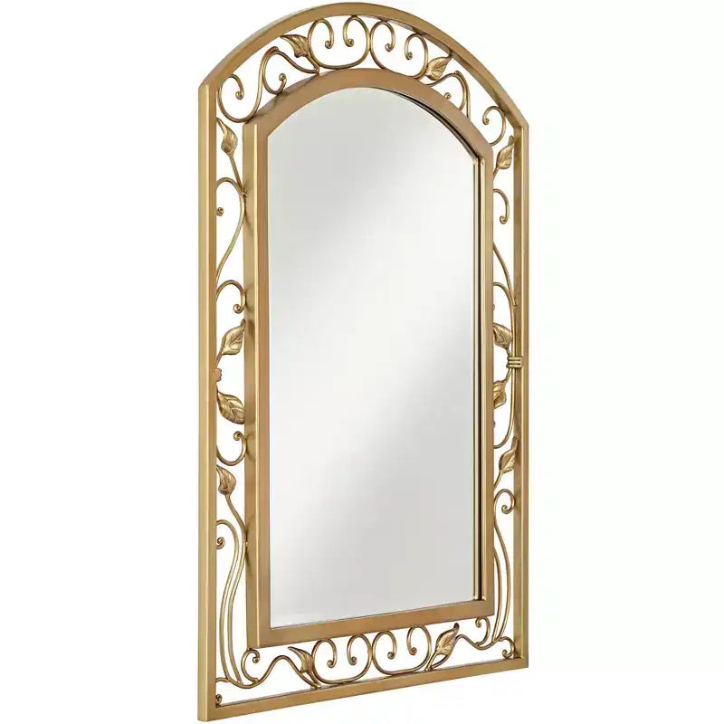Noble Park Eden Park Arch Top Vanity Wall Mirror Vintage French Beveled Glass Vine Flower Gold Metal Frame 25 Wide for Bathroom