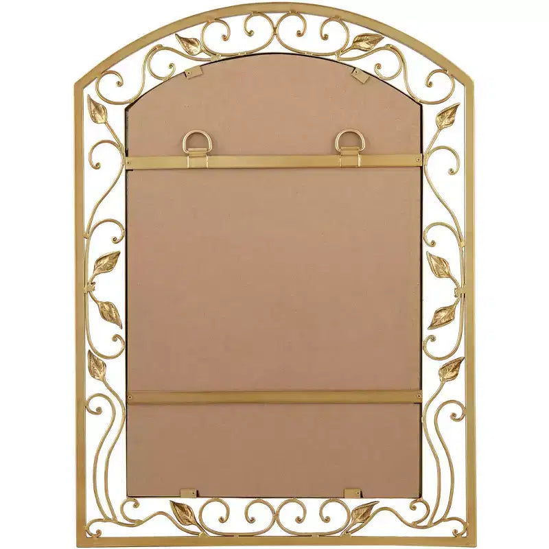 Noble Park Eden Park Arch Top Vanity Wall Mirror Vintage French Beveled Glass Vine Flower Gold Metal Frame 25 Wide for Bathroom