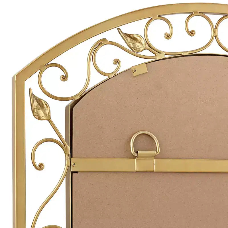 Noble Park Eden Park Arch Top Vanity Wall Mirror Vintage French Beveled Glass Vine Flower Gold Metal Frame 25 Wide for Bathroom