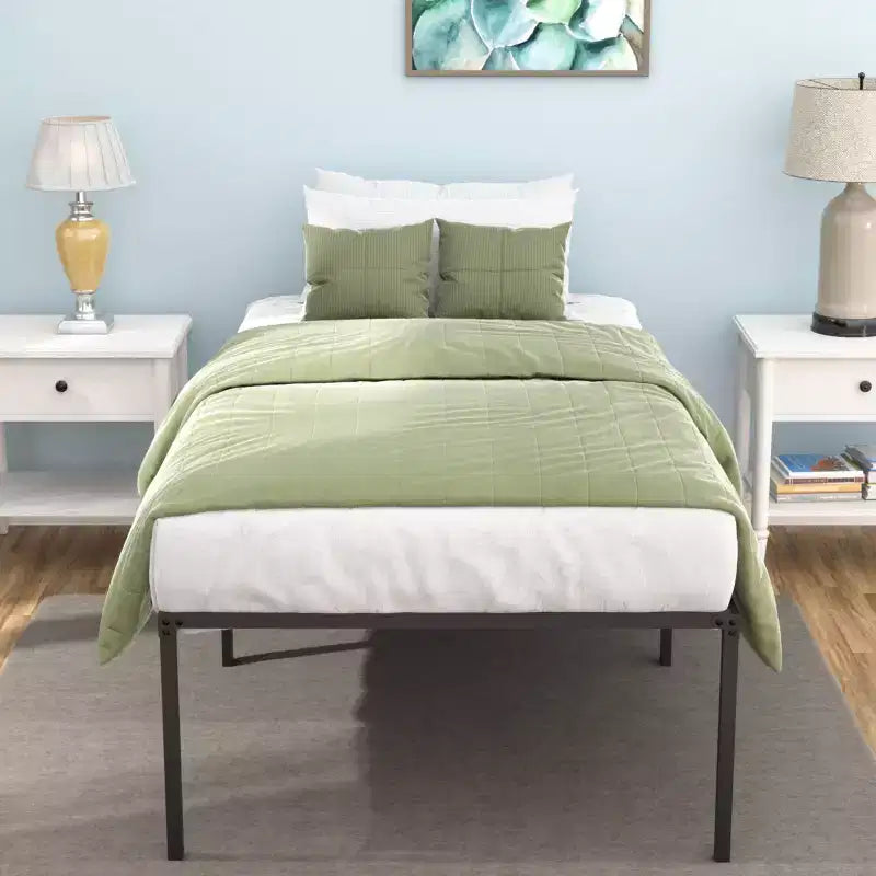 24/7 Shop At Home Landdream Metal Frame Platform Bed with Steel Slats Black